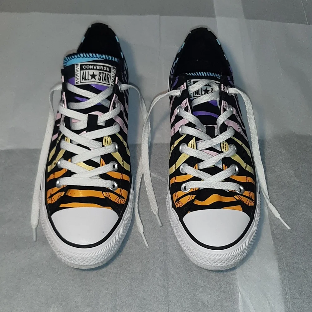 Converse Low Top Sneakers with Rainbow Zebra Stripes